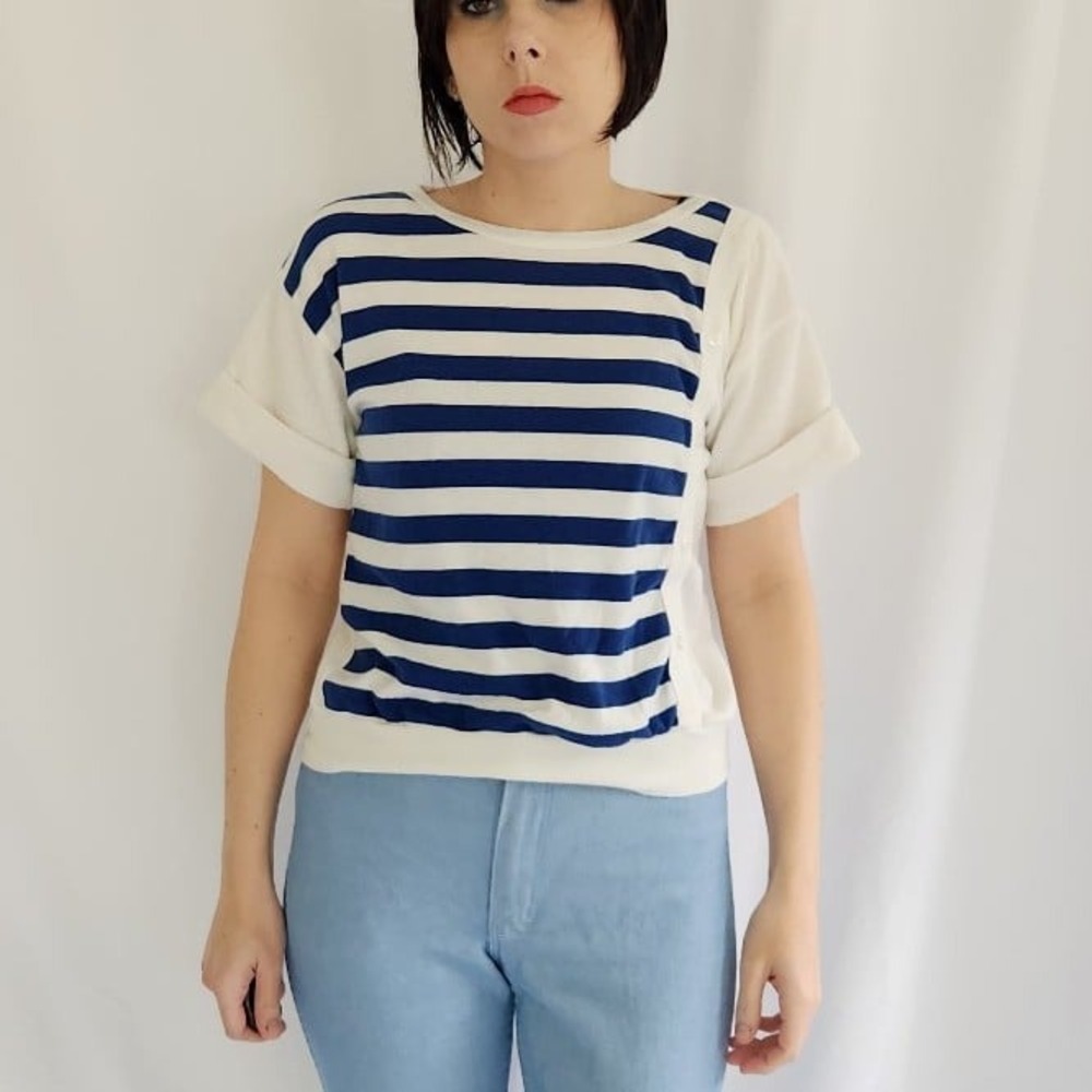 80s‎ Blue and White Striped Shirt